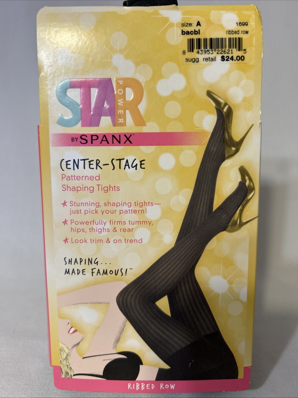 Spanx Star Power Size A Ribbed Row Shaping Tights Womens Black